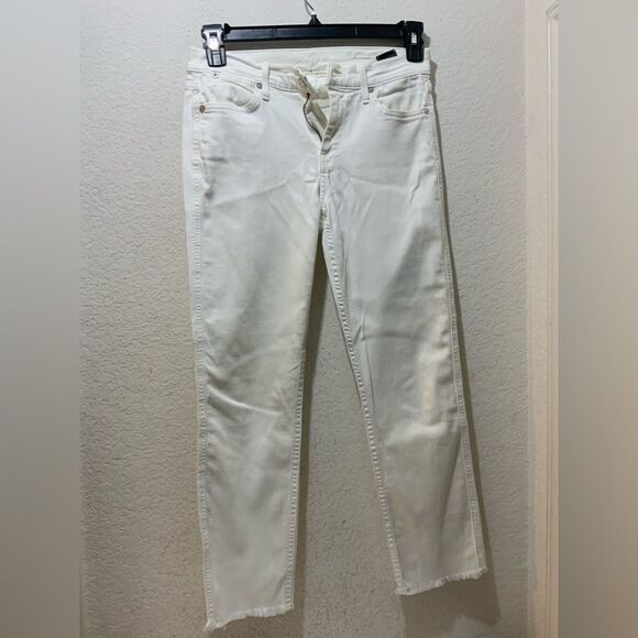 7 For All Mankind Straight Leg Pants White frayed hem size  28 - Picture 1 of 8